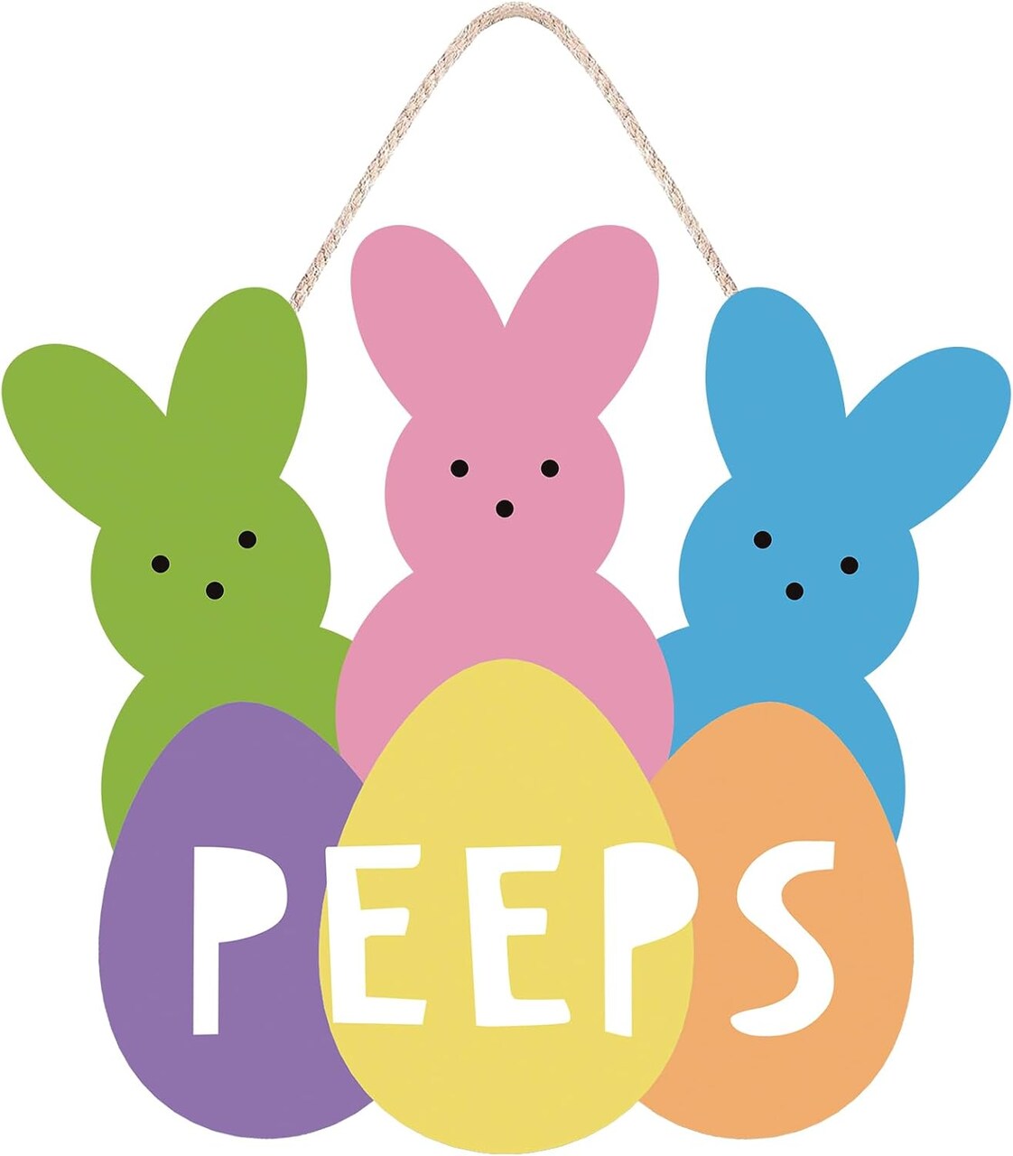 Easter Wreath Hanging Sign – Welcome Peeps Bunny Wooden Door Decoration for Front Door and Farmhouse Home